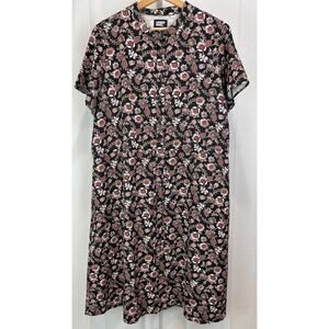 LANDS' END Sz M Paisley Floral Short Sleeve Button Front Midi Dress Multicolor